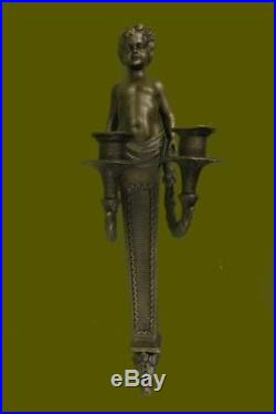 Original Aldo Vitaleh Young Nude Boy Wall Candle Holder Sculpture Statue Bronze