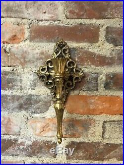 Ornate Filigree Metal Wall Sconce Pair Candle Holder Antique Brass Finish 11