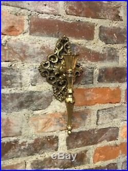 Ornate Filigree Metal Wall Sconce Pair Candle Holder Antique Brass Finish 11
