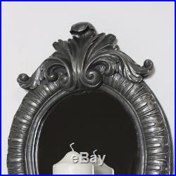 Ornate wall mounted oval mirror candle sconce holder vintage French shabby chic