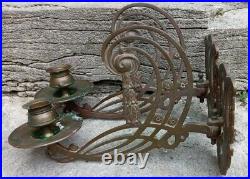 PAIR Antique FRENCH Art Nouveau Brass/Bronze Piano / Wall Candle Sconce Holders