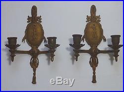 PAIR Antique Vtg French Bronze Brass Wall Sconces Candle holders