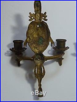 PAIR Antique Vtg French Bronze Brass Wall Sconces Candle holders