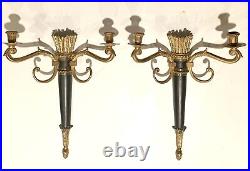 PAIR French Empire/Neoclassic Bronze/Brass Candle Sconces Torchiere Torch Style