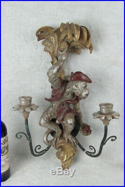 PAIR French XL 1970 Wall candle holder sconces candlesticks monkey pirate palm
