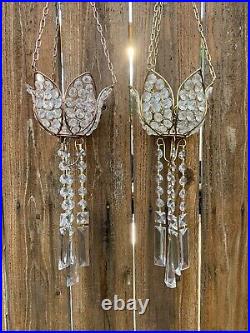 PAIR Lotus Votive Tea Light Crystal Hanging Chandelier Candle Holder