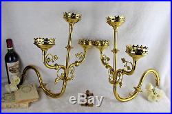 PAIR NEO gothic altar religious Wall candelabras candle holders church metal