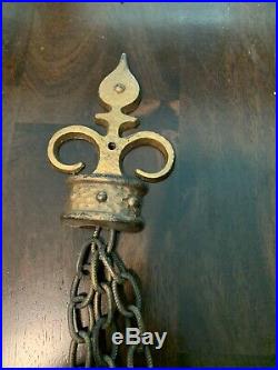 PAIR Sexton Gothic Wall Sconces Gold Metal Candle Holder Chain Medieval 1967