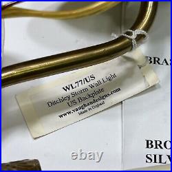 PAIR Vaughan Ditchley Storm Wall Sconces Brass Etched Glass England NEW IN BOX
