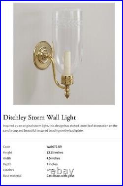 PAIR Vaughan Ditchley Storm Wall Sconces Brass Etched Glass England NEW IN BOX