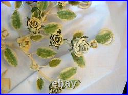 PAIR Vintage Italian TOLE PAINTED Wall Candle Holders Shabby Cream & Green Roses