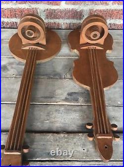 PAIR Vintage MUSIC BANJO FIDDLE American WALL Wood Candle Holder Sconces 23 25