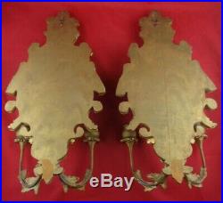 PAIR Vtg Guesso Wood Candle Wall Sconces, Glass Candlesticks, Ceramic Cherub