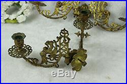 PAIR antique Gothic Dragon chimaera figurine piano sconces wall candle holders