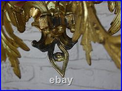 PAIR antique brass Wall candle holders Angels Figural Decor