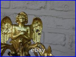 PAIR antique brass Wall candle holders Angels Figural Decor