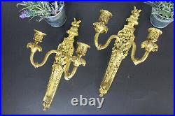 PAIR antique empire bronze sconces wall candle holder ram heads