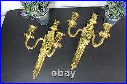 PAIR antique empire bronze sconces wall candle holder ram heads