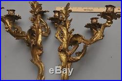 PAIR of ANTIQUE HEAVY BRASS BRONZE WALL SCONCE CANDLE HOLDERS 14 TALL