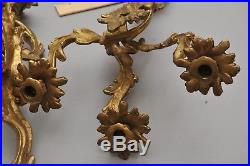 PAIR of ANTIQUE HEAVY BRASS BRONZE WALL SCONCE CANDLE HOLDERS 14 TALL
