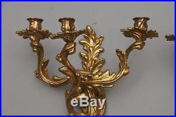 PAIR of ANTIQUE VINTAGE METAL BRONZE WALL SCONCE CANDLE HOLDERS 14 TALL