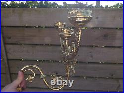 PAir antique church brass neo gothic wall candle holders 3 arm candelabra