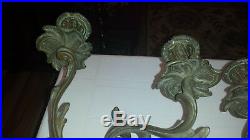 Pair 19C Antique/Vintage French ROCOCO Bronze Wall Sconces Candle holders