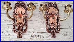 Pair (2) Antique 19th C. Victorian Heavy Brass/copper Candle Wall Sconces