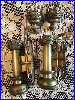 Pair 2 Antique Bronze Brass Double Candle Holders Gothic Wall Sconce