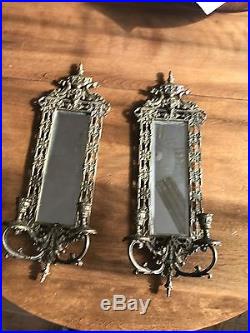 Pair (2) Antique Bronze Wall Candleholders Mirror Sconces Dolphins 23 Tall
