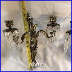 Pair 2 Arm Wall Mount Sconce Brass Candle Holders Vintage