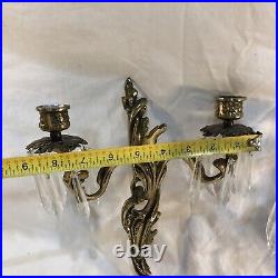 Pair 2 Arm Wall Mount Sconce Brass Candle Holders Vintage