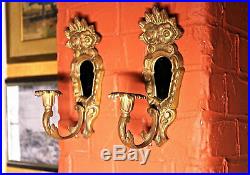 Pair 2 Brass Bronze Wall Sconces Candle Holders Vintage Antique Home Decor Lamp