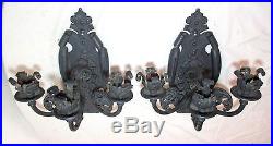 Pair 2 LARGE antique ornate solid wrought iron candle holder wall sconce fixture