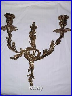 Pair 2 Large Solid Brass Ornate Double Candle Holder Wall Sconces vintage 16x15