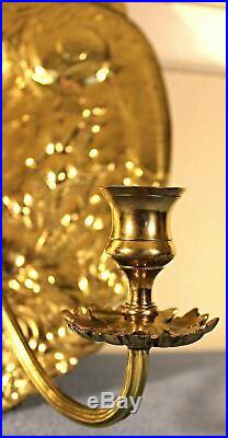 Pair 2 MOTTAHEDEH Double Baroque Repousse Brass Wall Sconces Candle Holders Lamp