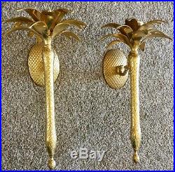 Pair 2 Palm Tree Wall Sconces Candle Holders Brass 16 India