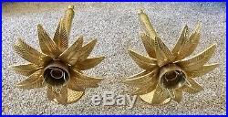 Pair 2 Palm Tree Wall Sconces Candle Holders Brass 16 India