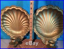 Pair/2-VTG Solid Brass Wall Sconce Candle Holders-Clam Shell, India (8/1)