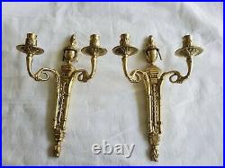 Pair (2) Vintage -Solid Polish Brass Wall Sconces Two Candle Light 14 x 9