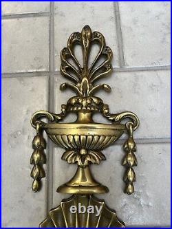 Pair 2 Vtg Cast Brass Baroque Style French 2 Arm Candle Holder Wall Sconces