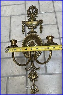 Pair 2 Vtg Cast Brass Baroque Style French 2 Arm Candle Holder Wall Sconces