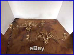 Pair ANTIQUE FRENCH Art Nouveau Ornate Solid Brass Candle Wall Sconces PIEYEL