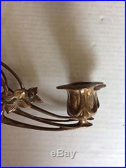 Pair ANTIQUE FRENCH Art Nouveau Ornate Solid Brass Candle Wall Sconces PIEYEL
