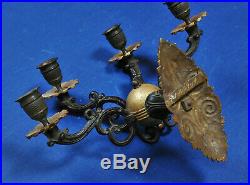 Pair Antique 19th Century French Patina n Gilt Bronze Wall Sconces 8 Lights