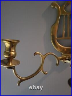Pair Antique Brass 3 Arm Candle Wall Sconce