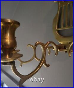 Pair Antique Brass 3 Arm Candle Wall Sconce