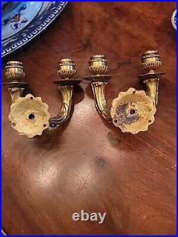 Pair Antique Bronze/Brass Small Double Wall Sconces