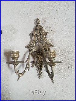Pair Antique Bronze/Brass Wall Candle Holder Candelabra