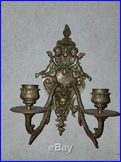 Pair Antique Bronze/Brass Wall Candle Holder Candelabra